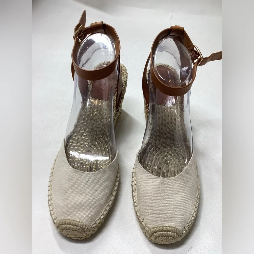 Tory Burch Espardille Beige Wedge Sandal Women's Size 10